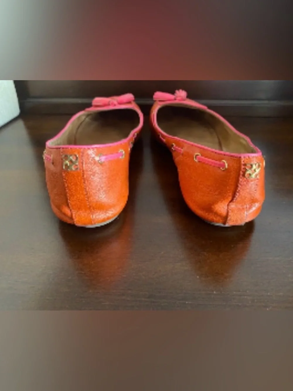 Coach Orange Loafers with Pink Tassels
